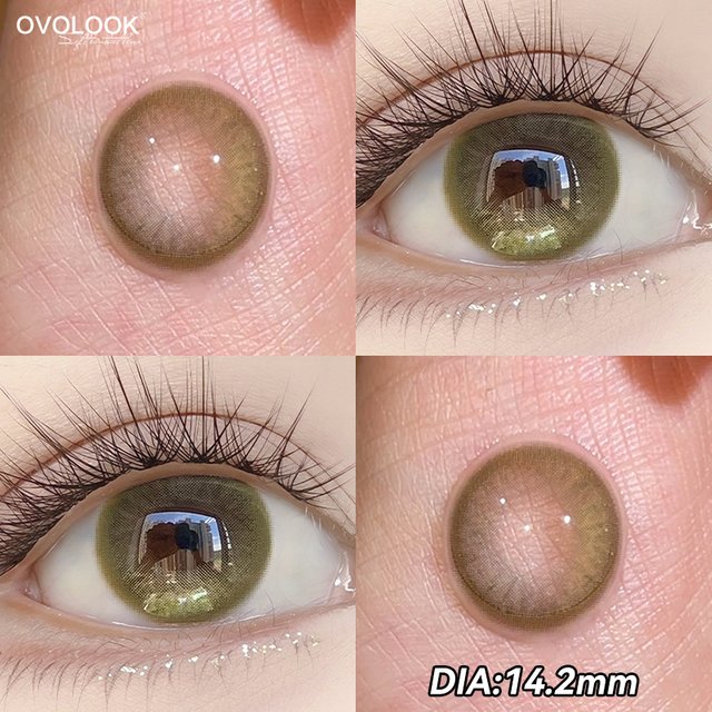 OVOLOOK-2pcs Fixed-axis Gradient Green Contact Lenses Natural Color Pupils Makeup Color Eye Lenses Brown Lens Gray Lens
