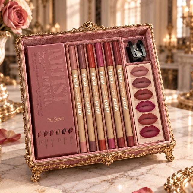 Face Secret 7pcs Set:6 Lip Liner with Sharpener, Matte Nude Pink Red Lip Pencils, Soft Blendable Color to Shape and Define Lips