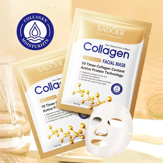 Masque Facial au Collagène Hydratant, Adoucissant et Rajeunissant pour la Peau – Pack de Patchs Réparateurs et Éclaircissants
