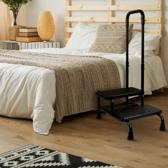 Repose-pieds antidérapant double couche pour personnes âgées, escabEau de toilette de chevet réglable avec espace de rangement, escabeau en métal robuste