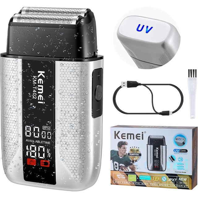 KEMEI T402 Professional Foil Shavers for men IPX7 Waterproof Electric Razor for men with LED Display Double Electric Shaver