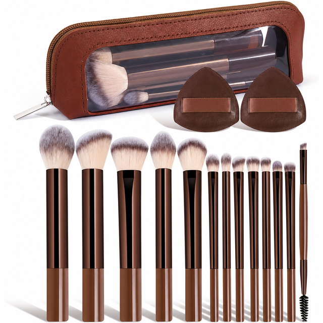 16PCS Premium Makeup Brush Set, Foundation, Detail, Eyeshadow, Blush & Powder Tools, Portable Travel Kit, Gift for women & Girls