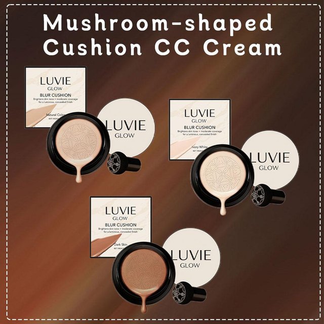LUVIE GLOW Hydrating Mushroom Air Cushion BB Cream Waterproof Brightening Foundation with Concealer Korean Daily Makeup Base