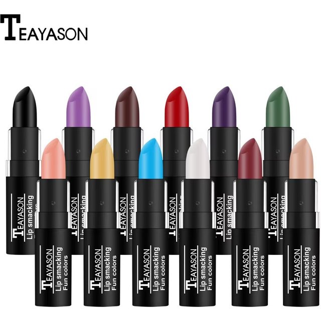 TEAYASON Matte Lipsticks 12 Colors Waterproof Long Lasting Lip Stain Non-stick Cup Red Black Sexy Lipstick Pigment Lip Cosmetics