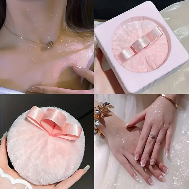 Big Fluffy Glitter Powder Puff Round Body Powder Puff with Portable Makeup Puff for Face Body Glitter Highlighter Makeup Powder