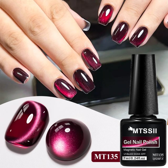 7ml Mtssii Grey Blue Magnetic Gel Red Crystal Cat Eye Gel Nail Polish 2025 New Purple Red Cat Magnetic Gel Polish Red Nails