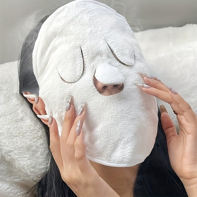 2-Pack Reusable Cold Compress Eye Mask and Hot Facial Steam Mask, Equipped with a Soft White Towel and Eye Hole Design, Suitable for Home Spa and Salon Use, Moisturizing Facial Steamer, Portable and
