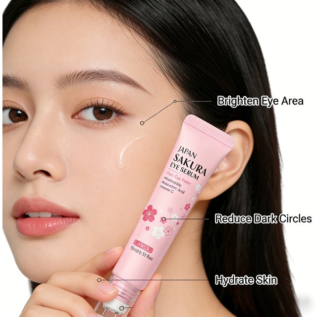 LAIKOU Japan Sakura Eye Serum Hydrating Eye Essence Reduces Dark Circles Brightens Tired Eyes Fades Fine Lines Gentle Daily Use