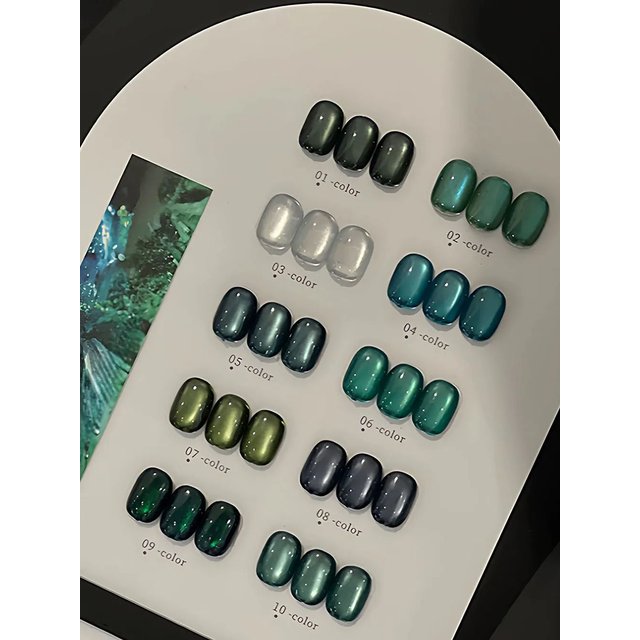 MAINEL 10ML 1-10PCS Popular Green Nails Glass Bead Deep Green Cat Eye Gel Nail Polish Nail Stuff Suitable For Toe Nails Nail Art