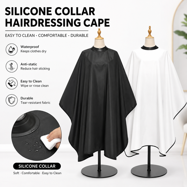 Cape de coiffure imperméable en silicone pour barbier avec boucle, outils de coiffage antidérapants pour salon de coiffure
