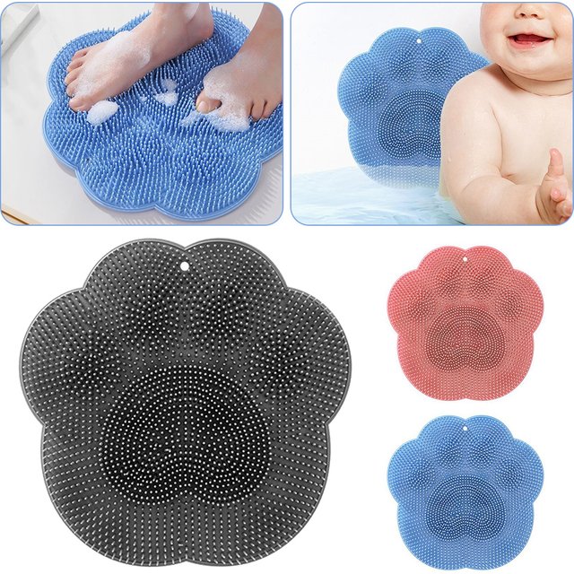 Wash The Foot Brush,Body Cleanser Silicone Sponge Bath Massage Mat,Shower Back Brush,Wall Mounted Foot Wash Mat With Suction Cup