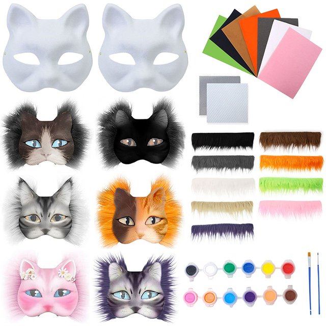 【3Pcs DIY Handmade Graffiti Half Face Mask Therian Mask Kit Blank Mask Half Face Hand Drawn Animal Cat Fox Mask Party Gifts】