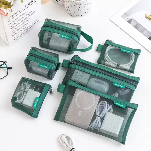 6 Pcs Transparent Mesh Storage Bags Portable Organizer for Coins Small Items 3D Card & Cosmetic Pouch for Travel