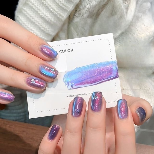 MIANEL 10ML Whitening Blue Light Glass Beads Cat Eye Magnetic Gel Nail Polish Flashing Versatile Winter Blue Nails 1-6pcs