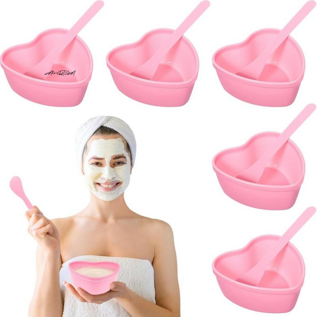 3/6 Sets Heart-Shaped Facial Mask Mixing Bowls with Scraper - Plastic DIY Skin Care Tools for Family And Salon Use