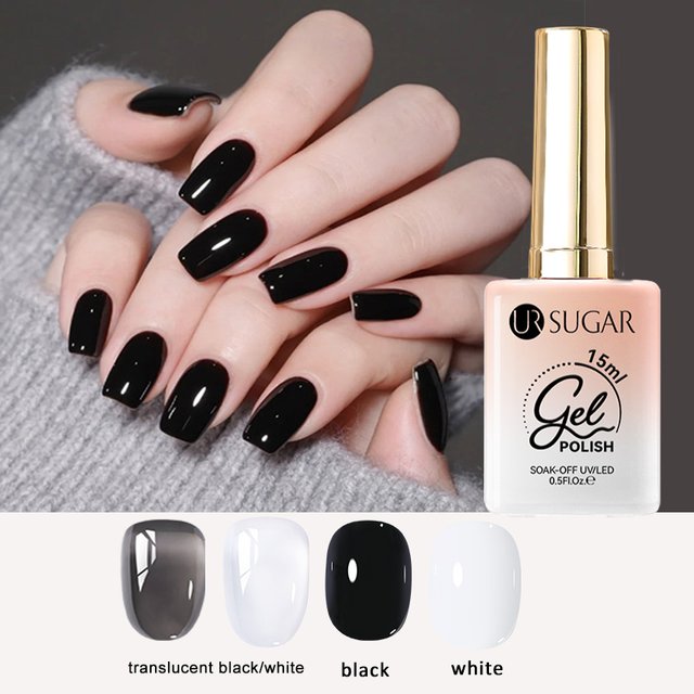 UR SUGAR 15ml Black And White Gel Nail Polish Starter Pure Soak Off No Wipe Nail Gel Polish Suitable For All Seasons