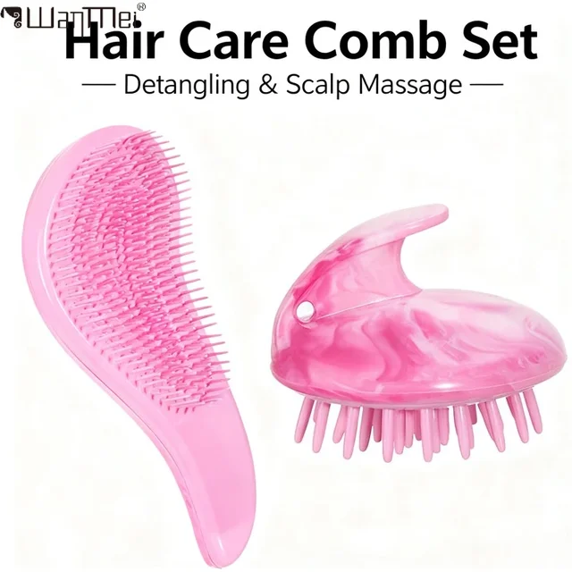 2 PCS Scalp Hair Brush Magic Detangling Comb Anti-Static Scalp Massager Comb Portable Hair Care Set Salon Hair Styling Tools