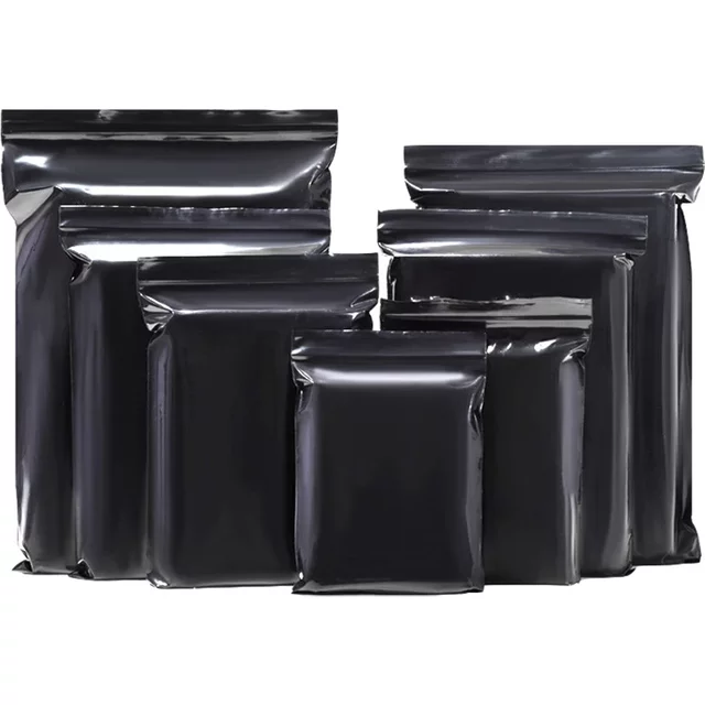 Self Sealing Plastic Packaging Bag, Light Tight, Sunscreen, Black, 100 Pieces