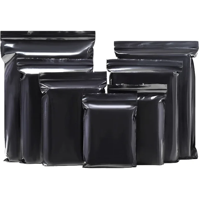 Self Sealing Plastic Packaging Bag, Light Tight, Sunscreen, Black, 100 Pieces