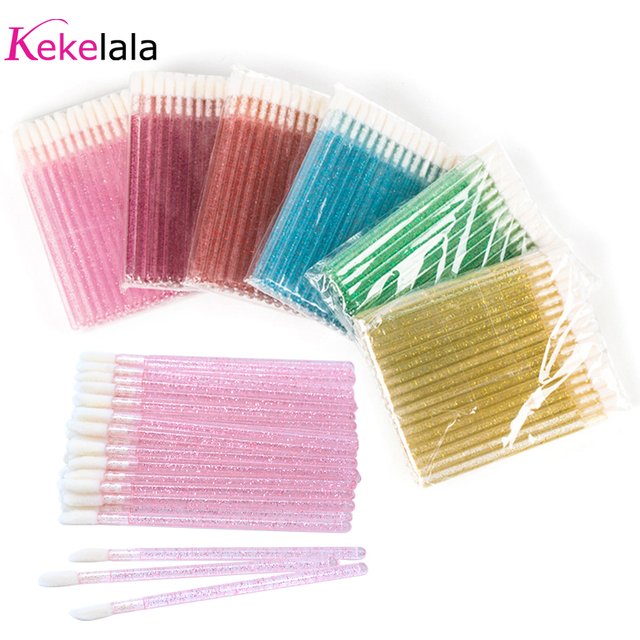 50Pcs Disposable Crystal Lip Brush Lipstick Gloss Wands Eyelash Spoolies Lash Extension Cleaning Applicator Micro Makeup Tools