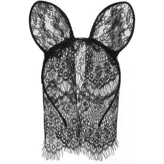 Halloween Eyewear Lace Mask Hair Hoop Sexy Thin Veils Cat Ear See-through Headband Christmas Party Women Face Mask