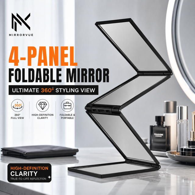 Portable 4-Sided Folding Mirror HD Vanity Mirror for Hair Styling & Makeup
