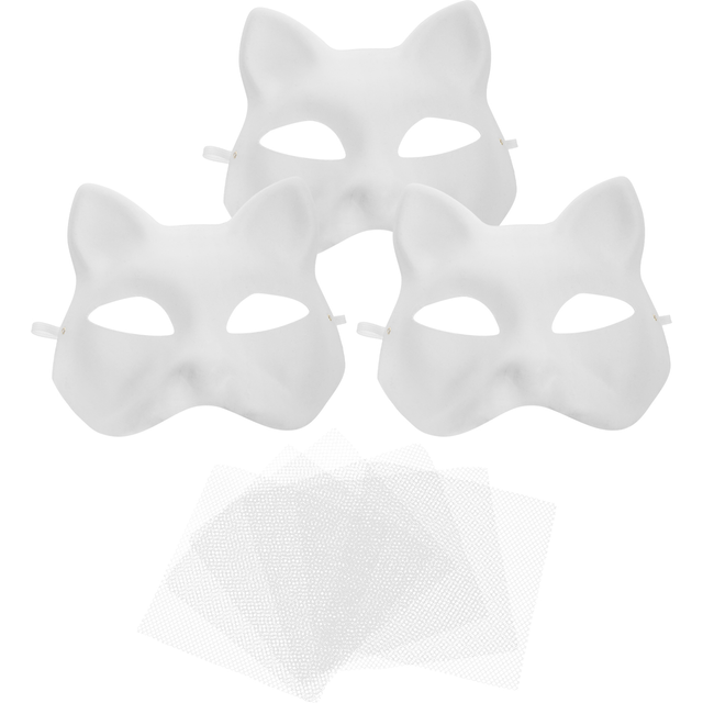 3 set Cat Face Mask Unfinished Paper Craft Blank Half Mask For Party Accessory Creative Masquerade Decor Handmade Diy Animal