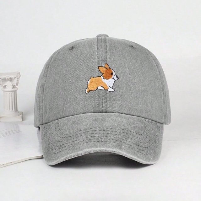 Cute corgi embroidered baseball cap for men and women outdoor travel hiking sunscreen hat leisure