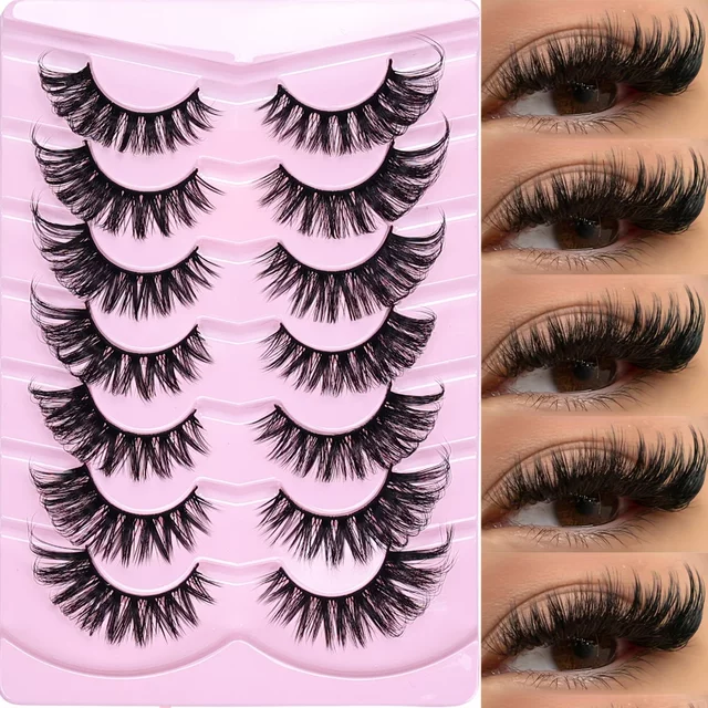 7 pairs Cat eye Lashes 3D Natural False Eyelashes Fluffy Soft Cross Lashes Manga Lashes Fake Eyelash Makeup