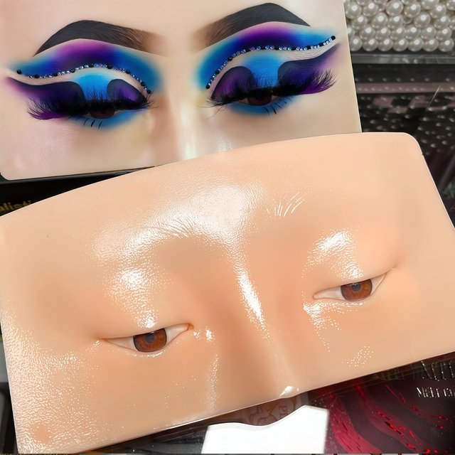 Wheat Silicone Makeup Practice Board with Pearl Stickers and Brushes - Suitable for Makeup Artists and Beginners