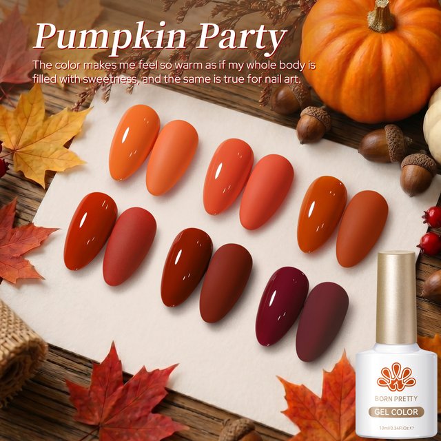 BORN PRETTY 10ml Halloween Orange Gel Nail Polish PumPkin Party Gift Varnish Brown Yellow DIY Salon Manicure Soak Off UV