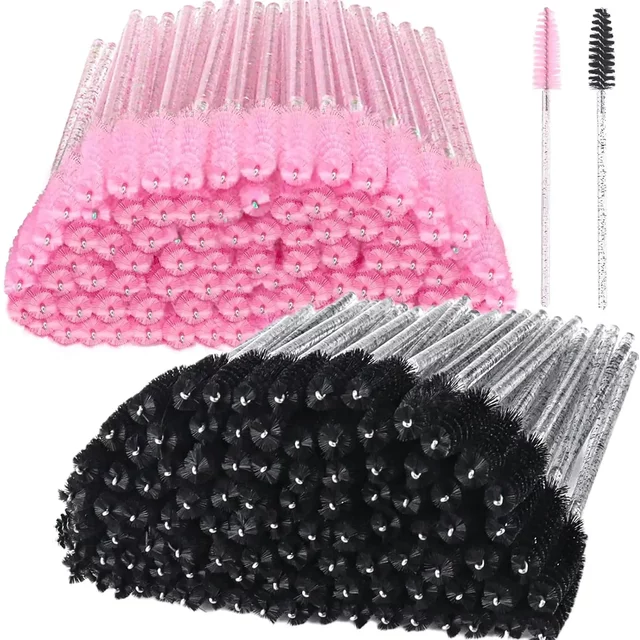 2025 Trend 200Pcs Extensions & Makeup Grooming Mascara Crystal Eyebrow Brush for Eyelash Wands -Lash Spoolies, Disposable