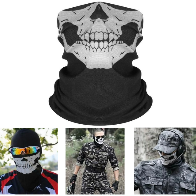 Mens Skull Ghost Face Mask Outdoor Sport Dustproof Face Cover Windproof Neck Warm Headgear Halloween Party Cosplay Costume