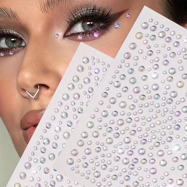 1pcs 3D Illusionary White Face Diamond Stickers Self-Adhesive Round Gems Disposable Tattoos for DIY Hairs Eye Body Makeup Decor