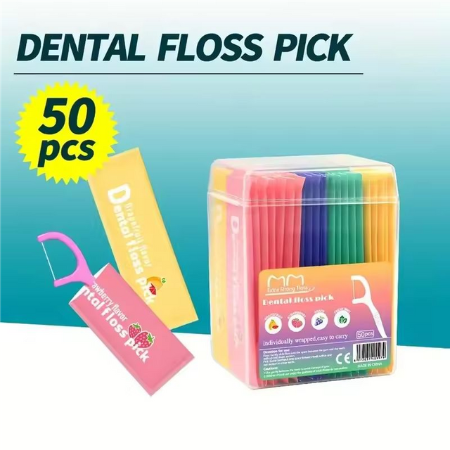 50Pcs Fruit-Flavor Disposable Floss,Individual Packaging,Portable Dental Floss Toothpick Line,Oral Care Teeth Cleaning Tools