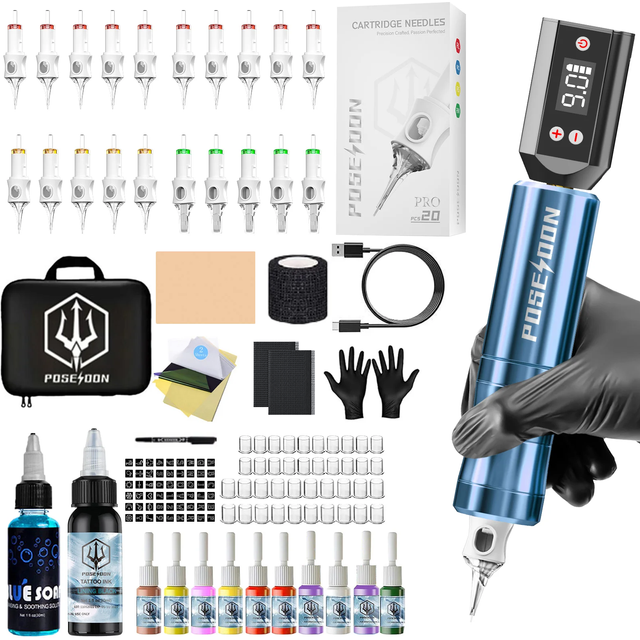 POSEIDON Tattoo Kit Or Tattoo Machnie High Quality For Permanent Makeup Tattoo Machine Wireless Tattoo Power Supply Tattoo Kit