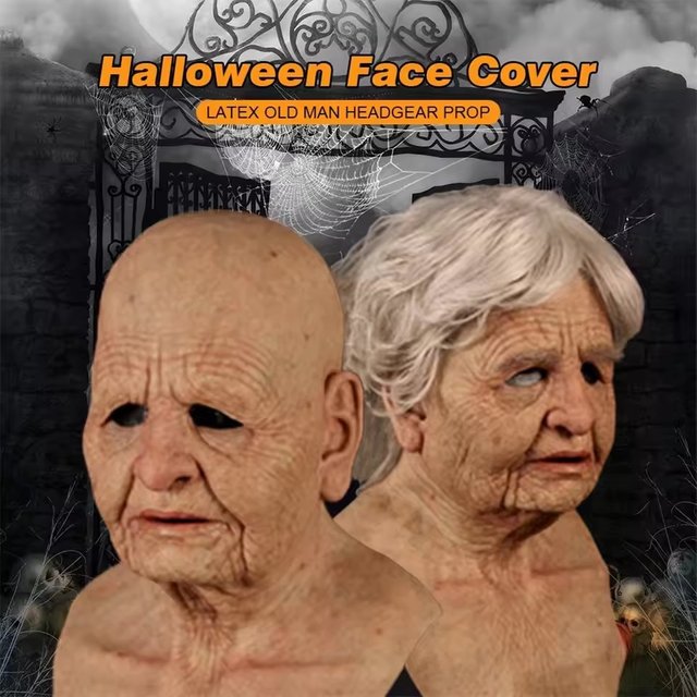 Masque facial anti-rides pour femme et homme âgé, masque facial pour grand-père/grand-mère, fournitures de nouveauté du diable, accessoires de Cosplay pour fête d'halloween