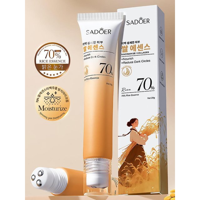 70% Rice Essence Eye Cream Roller Massage Anti-Puffiness Eye Serum Hydrating Smoothing Tightening Eye Skin Care Cosmetics