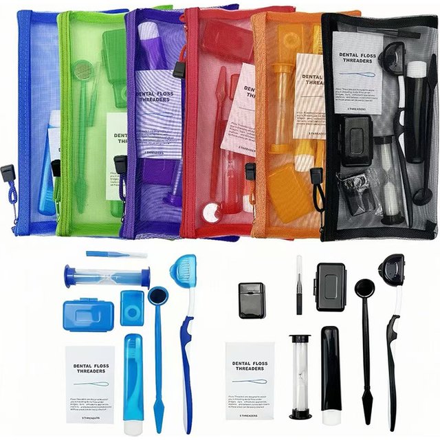 8pcs/bag Orthodontic Oral Care Kit Portable Travel Toothbrush Mirror Interdental Brush Supplies Floss Thread Tools Cleaning Set