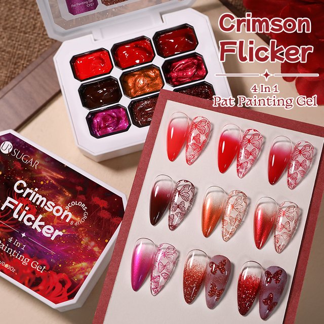UR SUGAR Reflective Red Pat Painting Gel 4 IN 1 Patting Stamping Gradient Design Gel Nail Polish Manicure New Year Wedding Nails
