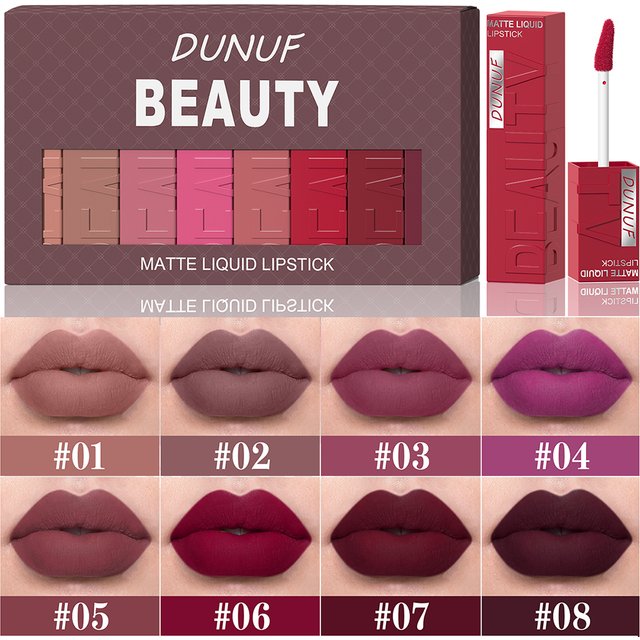 Matte Lip Gloss 8pc/set: Waterproof Lipstick Moisturizing Long Lasting Non-Stick Cup, Nude, Y2K Christmas Valentine's Day Gifts