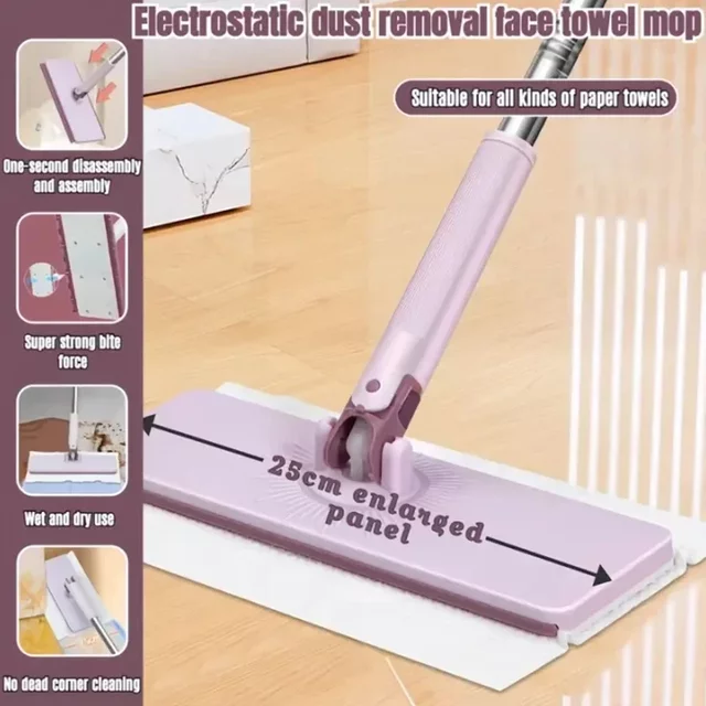 Lazy Clip Flat Mop For Disposable Facial Towels Hands-Free Floor Cleaning Mop 2026 New Design Household Dry Wet Cleaning Tool