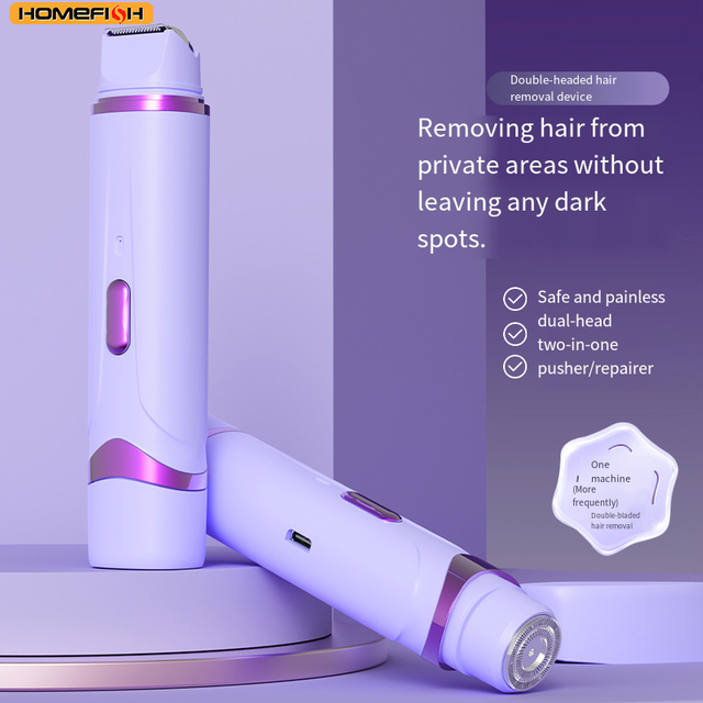 HOMEFISH 2in1 Electric Razor for women Painless Hair Removal Rechargeable Body Mustache Epilator Shaver