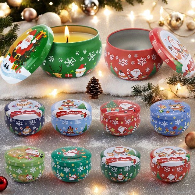 Pots de bougies parfumées vides en fer blanc de 2,5 oz, 8 pièces, mallette de rangement réutilisable pour le stockage des épices secs, cadeaux de vacances de noël