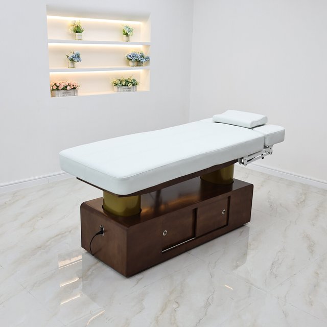 New Electric Adjustable Beauty Facial Bed Massage Table Wooden Storage Cabinet PU Leather Spa Salon Lash Bed Face Hole Wholesale