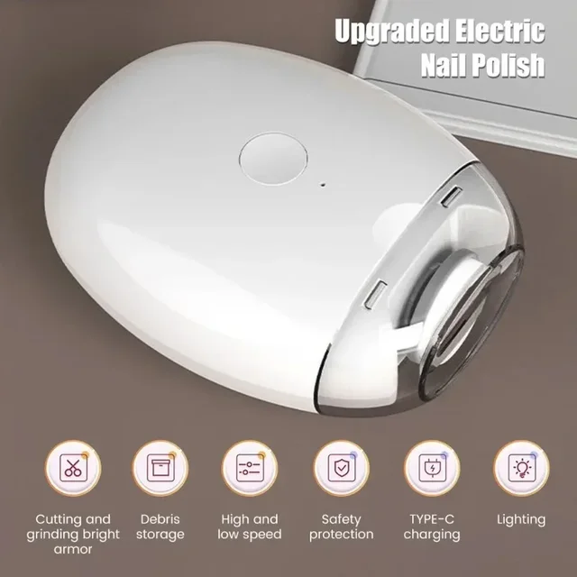 2 IN 1 Electric Nail Clipper Cutter With LED Light Automatic Nail Grinder Trimmer For Baby Adult Mini Manicure Tools Nail Care