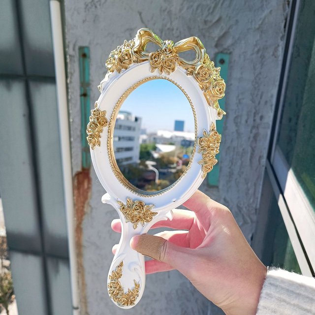 European Style Retro Handheld Mirror Rectangle Hand Hold Cosmetic Makeup Vanity Mirror Creative Vintage Hand Mirror Makeup Tools