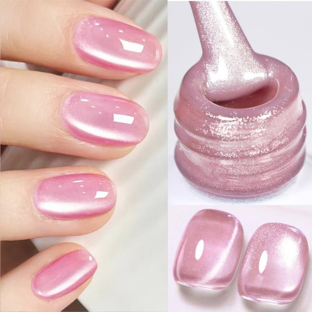 BORN PRETTY 10ml Pink Glitter Cat Magnetic Gel Nail Polish Glass Beaded Crystal Color Semi Permanent Soak Off Gel Manicure