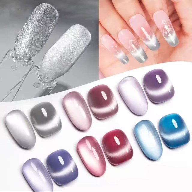 MIANEL 1pcs 12ML Summer Blue White Nails High-grade Flashing Small Light Bulb Magnetic Powder Glass Beads Gel Nail Polish
