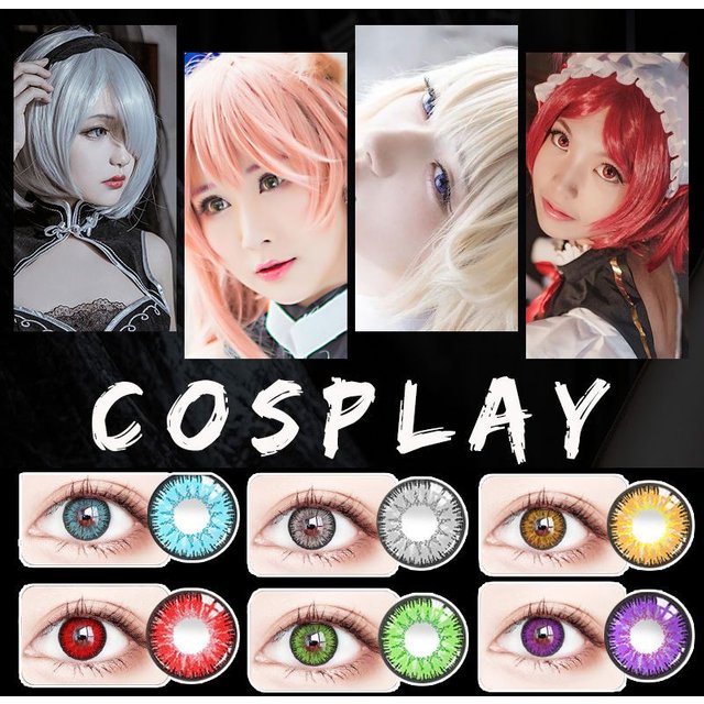 VISUASHOW Blue & Red Natural Crazy Anime Cosplay Colored Contact Lenses Breathable Soft Lens For Coser Party Eye Makeup Contacts